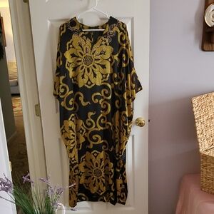 Natori Black and Gold Floral Pajama Kaftan